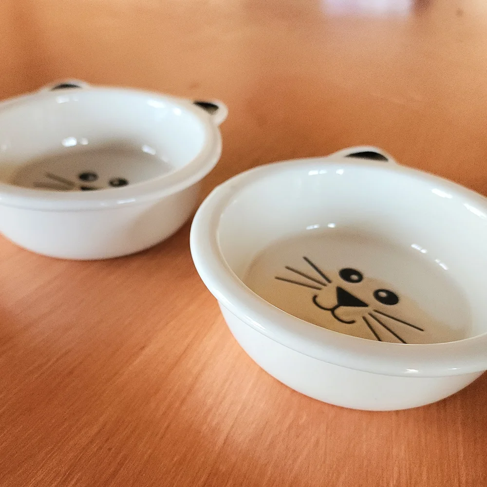 Charming Cat Ear Ceramic Bowls - White and Black
